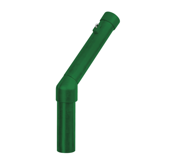 Stacheldrahtaufsetzer, einseitige Steckverbindung, Material: Stahl roh, Oberfläche: sendzimirverzinkt, grün kunststoffbeschichtet RAL 6005, Länge: 200 mm, Abwinkelung: 45 °, Aufsetzer-Ø: 48 mm, Pfosten-Ø: 60 mm, Anzahl Drahthalter: 1, 15 Jahre Garantie gegen Durchrosten