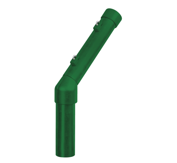 Stacheldrahtaufsetzer, einseitige Steckverbindung, Material: Stahl roh, Oberfläche: sendzimirverzinkt, grün kunststoffbeschichtet RAL 6005, Länge: 350 mm, Abwinkelung: 45 °, Aufsetzer-Ø: 48 mm, Pfosten-Ø: 60 mm, Anzahl Drahthalter: 2, 15 Jahre Garantie gegen Durchrosten