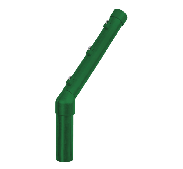 Stacheldrahtaufsetzer, einseitige Steckverbindung, Material: Stahl roh, Oberfläche: sendzimirverzinkt, grün kunststoffbeschichtet RAL 6005, Länge: 500 mm, Abwinkelung: 45 °, Aufsetzer-Ø: 42 mm, Pfosten-Ø: 42 mm, Anzahl Drahthalter: 3, 15 Jahre Garantie gegen Durchrosten