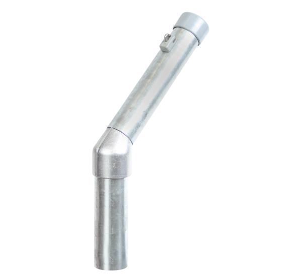Stacheldrahtaufsetzer, einseitige Steckverbindung, Material: Stahl roh, Oberfläche: feuerverzinkt, Länge: 350 mm, Abwinkelung: 45 °, Aufsetzer-Ø: 60 mm, Pfosten-Ø: 60 mm, Anzahl Drahthalter: 2, 15 Jahre Garantie gegen Durchrosten