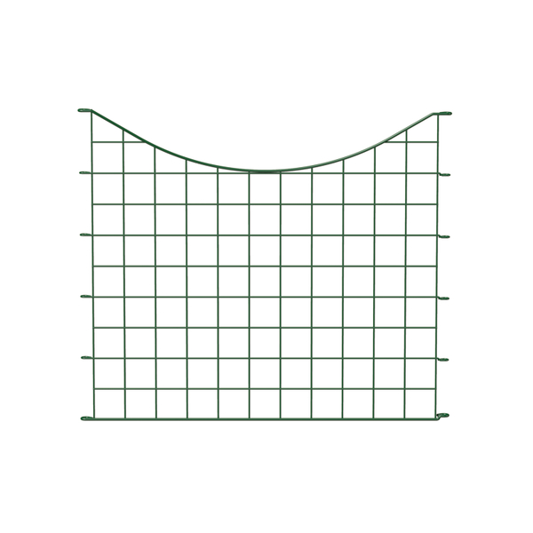 Pond fence panel, arch at bottom centre, Material: raw steel, Surface: green powder-coated, Total width: 777 mm, Height middle: 525 mm, Panel height, outside: 665 mm