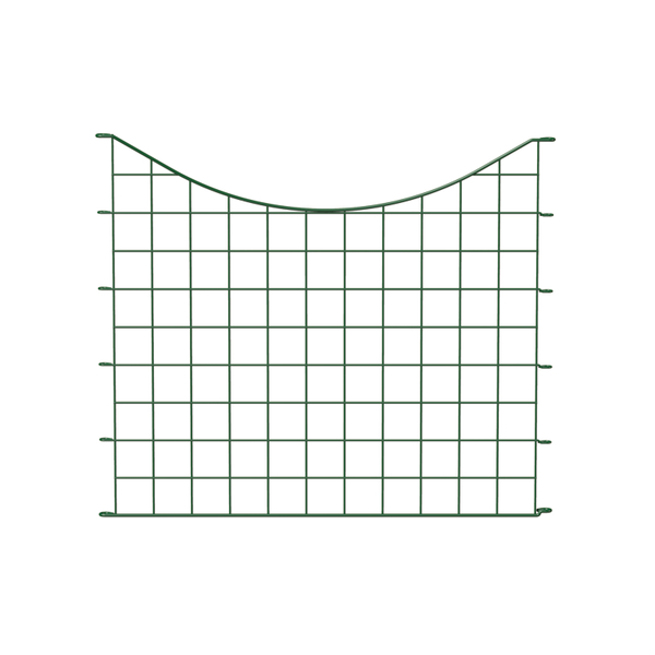 Teich-Zaunfeld, Bogen mittig unten, Material: Stahl roh, Oberfläche: grün kunststoffbeschichtet, Gesamtbreite: 777 mm, Höhe mittig: 525 mm, Höhe außen: 665 mm