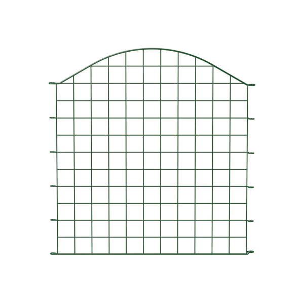 Pole ogrodzenia stawu, łuk na środku na dole, materiał: stal surowa, powierzchnia: zielona powłoka z tworzywa sztucznego, Szerokość całkowita: 777 mm, Wysokość środek: 785 mm, Wysokość zewnętrzna: 665 mm