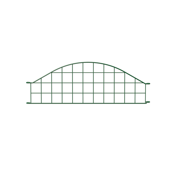 Flower border fence panel, arch at top centre, Material: raw steel, Surface: green powder-coated, Total width: 777 mm, Height middle: 265 mm, Panel height, outside: 135 mm