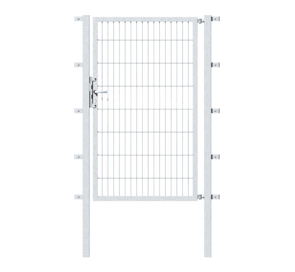 Single gate Flexo, type 6/5/6, Material: raw steel, Surface: hot-dip galvanised passivated, for setting in concrete, Nominal width: 1250 mm, Clear width: 1265 mm, Clearance width: 1151 mm, Height: 1400 mm, Post length: 1900 mm, Post thickness: 60 x 60 mm, Frame width: 1175 mm, Frame thickness: 40 x 40 mm, Mesh width: 50 x 200 mm, 15-year warranty against rusting through
