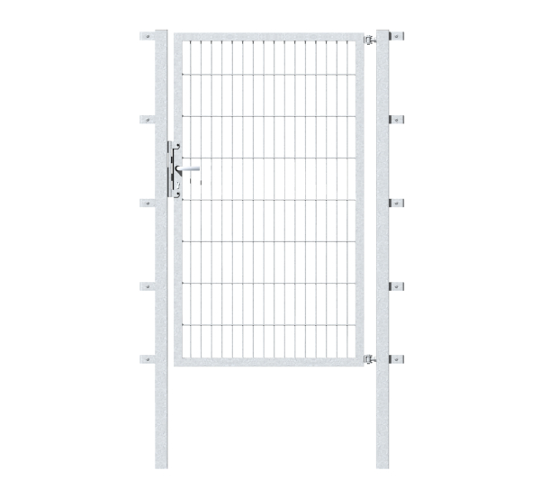 Single gate Flexo, type 6/5/6, Material: raw steel, Surface: hot-dip galvanised passivated, for setting in concrete, Nominal width: 1250 mm, Clear width: 1265 mm, Clearance width: 1151 mm, Height: 1600 mm, Post length: 2100 mm, Post thickness: 60 x 60 mm, Frame width: 1175 mm, Frame thickness: 40 x 40 mm, Mesh width: 50 x 200 mm, 15-year warranty against rusting through