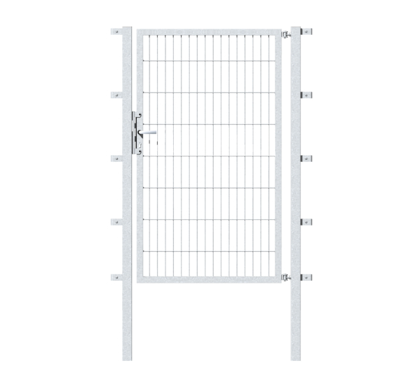 Single gate Flexo, type 6/5/6, Material: raw steel, Surface: hot-dip galvanised passivated, for setting in concrete, Nominal width: 1250 mm, Clear width: 1265 mm, Clearance width: 1151 mm, Height: 1800 mm, Post length: 2300 mm, Post thickness: 60 x 60 mm, Frame width: 1175 mm, Frame thickness: 40 x 40 mm, Mesh width: 50 x 200 mm, 15-year warranty against rusting through