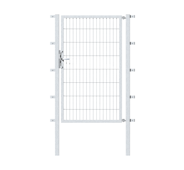 Single gate Flexo, type 6/5/6, Material: raw steel, Surface: hot-dip galvanised passivated, for setting in concrete, Nominal width: 1500 mm, Clear width: 1515 mm, Clearance width: 1401 mm, Height: 1400 mm, Post length: 2100 mm, Post thickness: 80 x 80 mm, Frame width: 1425 mm, Frame thickness: 40 x 40 mm, Mesh width: 50 x 200 mm, 15-year warranty against rusting through