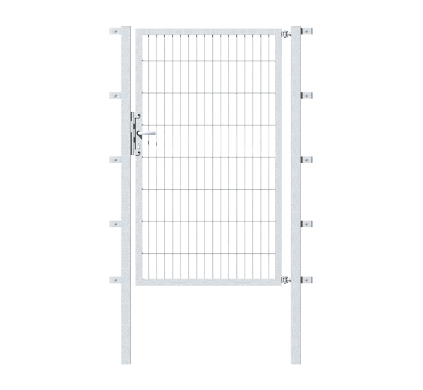 Single gate Flexo, type 6/5/6, Material: raw steel, Surface: hot-dip galvanised passivated, for setting in concrete, Nominal width: 1500 mm, Clear width: 1515 mm, Clearance width: 1401 mm, Height: 1600 mm, Post length: 2300 mm, Post thickness: 80 x 80 mm, Frame width: 1425 mm, Frame thickness: 40 x 40 mm, Mesh width: 50 x 200 mm, 15-year warranty against rusting through