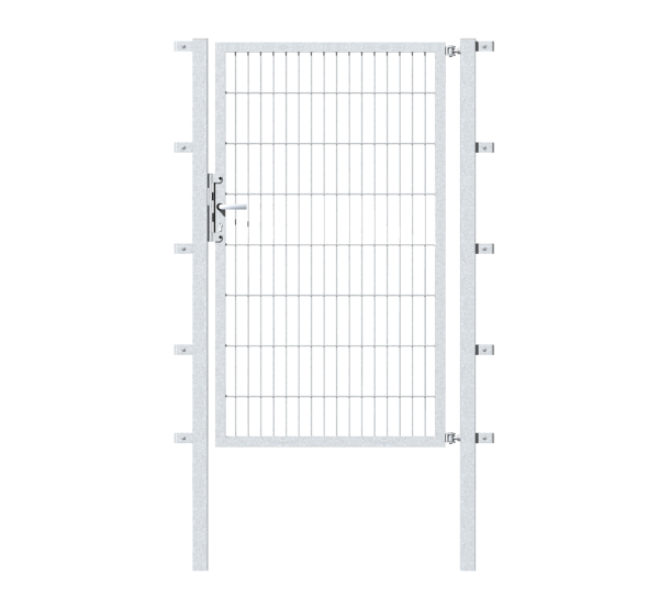 Single gate Flexo, type 6/5/6, Material: raw steel, Surface: hot-dip galvanised passivated, for setting in concrete, Nominal width: 1500 mm, Clear width: 1515 mm, Clearance width: 1401 mm, Height: 2000 mm, Post length: 2700 mm, Post thickness: 80 x 80 mm, Frame width: 1425 mm, Frame thickness: 40 x 40 mm, Mesh width: 50 x 200 mm, 15-year warranty against rusting through