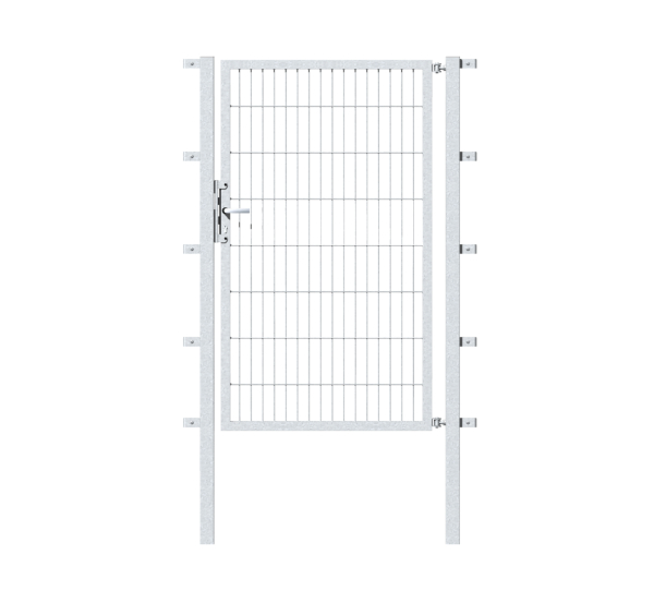 Single gate Flexo, type 6/5/6, Material: raw steel, Surface: hot-dip galvanised passivated, for setting in concrete, Nominal width: 2000 mm, Clear width: 2015 mm, Clearance width: 1901 mm, Height: 1400 mm, Post length: 2100 mm, Post thickness: 80 x 80 mm, Frame width: 1925 mm, Frame thickness: 40 x 40 mm, Mesh width: 50 x 200 mm, 15-year warranty against rusting through