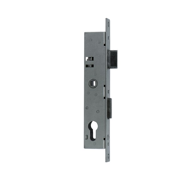 Deadbolt lock for welded mesh gates, backset 25 mm, Material: raw steel, Surface: galvanised, Width: 24 mm, Depth lock case: 38 mm, Total height: 243 mm, Height lock case: 197 mm, Distance: 72 mm, 15-year warranty against rusting through