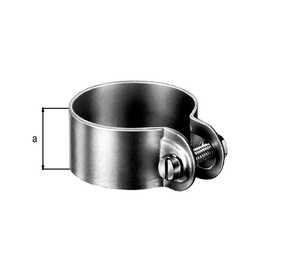 Schelle für Streben und Spannbrücken, Material: Stahl roh, Oberfläche: feuerverzinkt, Breite: 25 mm, Schellen-Ø: 48 mm, Materialstärke: 1,50 mm, Schraube: M8, Schraubenlänge: 30 mm, 15 Jahre Garantie gegen Durchrosten