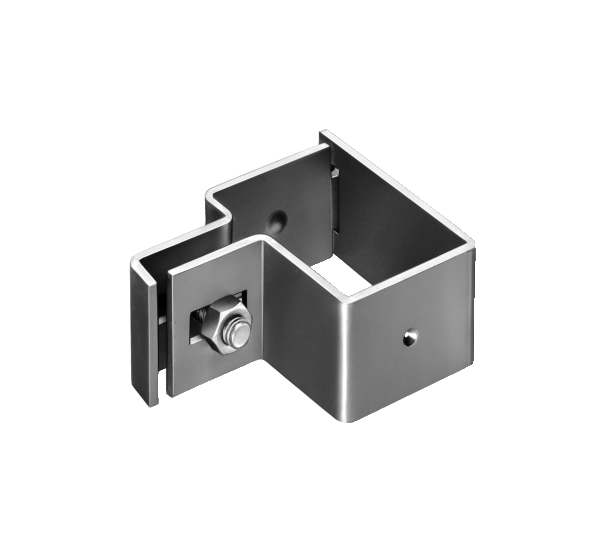End clip for square posts, Material: raw steel, Surface: hot-dip galvanised, Type: two parts, For posts: 60 x 40 mm, Screw: M8, Screw length: 30 mm, 15-year warranty against rusting through