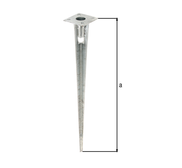 Fence post spike for steel tube fence posts, Material: raw steel, Surface: hot-dip galvanised, Length: 750 mm, For posts-Ø: 38 mm, 15-year warranty against rusting through