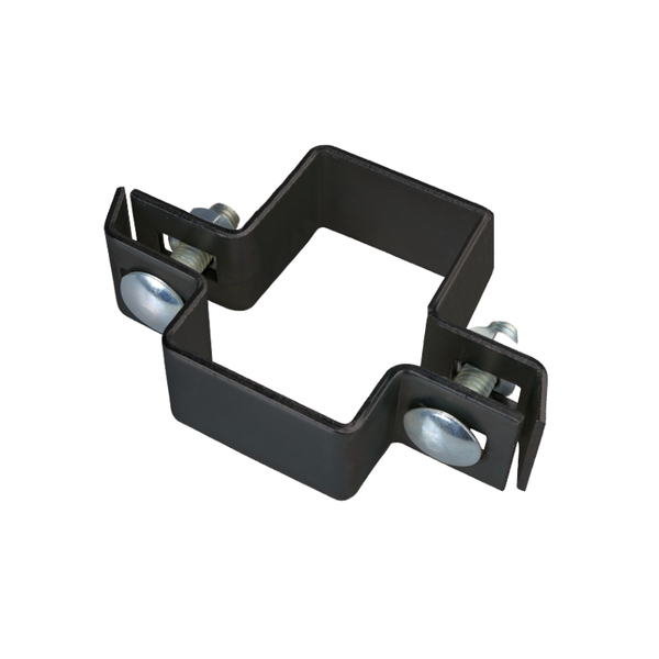 Mittelschelle für Vierkantpfosten, Material: Stahl roh, Oberfläche: verzinkt, anthrazit kunststoffbeschichtet RAL 7016, Ausführung: zweiteilig, für Pfosten: 60 x 40 mm, Schraube: M8, Schraubenlänge: 30 mm, 15 Jahre Garantie gegen Durchrosten