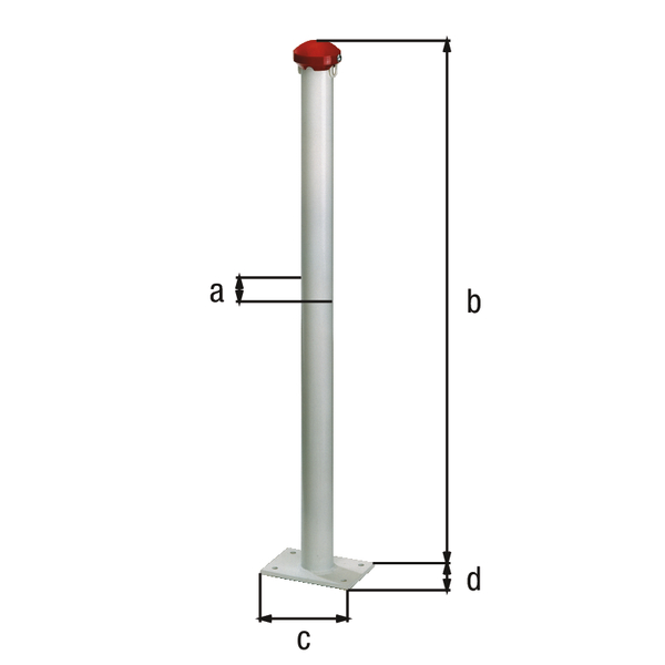 Bollard standard GAH, Material: raw steel, Surface: galvanised, white powder-coated, for screwing on, Post dia.: 60 mm, Height above ground: 1000 mm, Plate length: 180 mm, Plate width: 120 mm