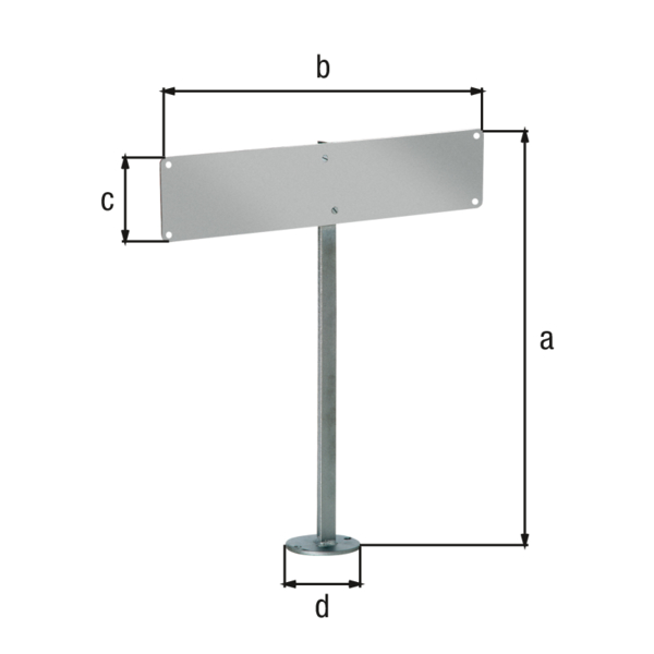 Nummernschild-Befestigung, Material: Stahl roh, Oberfläche: feuerverzinkt, zum Aufschrauben, Gesamthöhe: 555 mm, Plattenlänge: 520 mm, Plattenhöhe: 110 mm