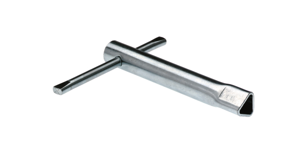 Triangular key for barrier posts with triangle lock, socket wrench, Material: raw steel, Surface: galvanised, Width: 12.5 mm, Depth: 20 mm, Thread length: 140 mm