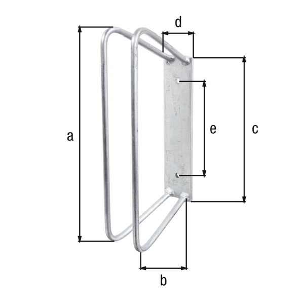 Soporte individual para bicicletas de montaña, para la fijación mural, Material: Acero crudo, Superficie: galvanizado en caliente, Altura del estribo: 350 mm, 140 mm, Longitud de la pletina: 240 mm, Anchura de la pletina: 60 mm, Distancia del centro hasta el centro del agujero : 161 mm, Soporte en un ángulo de: 90 °, Distancia entre los brazos: 65 mm