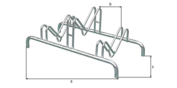 Mehrfach-Fahrradständer, freistehend, Material: Stahl roh, Oberfläche: feuerverzinkt passiviert, Rahmen mit Bohrungen zum Aufschrauben, Länge: 1000 mm, Abstand Mitte - Mitte Halter: 300 mm, Tiefe: 515 mm, Rahmenstärke-Ø: 28 mm, Bügel-Ø: 16 mm, Anzahl Einstellplätze: 3