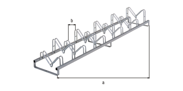 Mehrfach-Fahrradständer Kiel, freistehend, Material: Stahl roh, Oberfläche: feuerverzinkt passiviert, Rahmen mit Bohrungen zum Aufschrauben, Länge: 3000 mm, Abstand Mitte - Mitte Halter: 300 mm, Rahmenstärke: 40 x 40 mm, Anzahl Löcher: 3, Loch: Ø11 mm