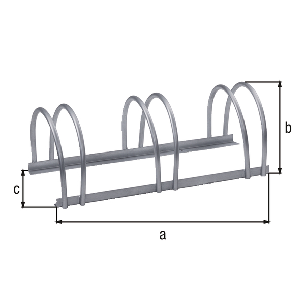 Multiple bicycle stand, free-standing, Material: raw steel, Surface: hot-dip galvanised, Length: 700 mm, Height: 255 mm, Depth: 300 mm, Frame thickness: 25 x 25 mm, Clip Ø: 16 mm, No. of parking spaces: 3
