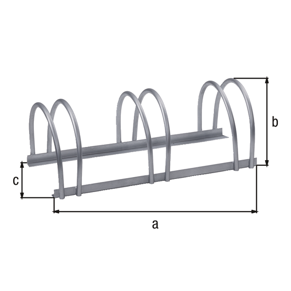 Mehrfach-Fahrradständer, freistehend, Material: Stahl roh, Oberfläche: feuerverzinkt, Länge: 700 mm, Höhe: 255 mm, Tiefe: 300 mm, Rahmenstärke: 25 x 25 mm, Bügel-Ø: 16 mm, Anzahl Einstellplätze: 3