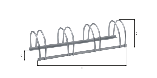 Mehrfach-Fahrradständer, freistehend, Material: Stahl roh, Oberfläche: feuerverzinkt, Länge: 1000 mm, Höhe: 255 mm, Tiefe: 300 mm, Rahmenstärke: 25 x 25 mm, Bügel-Ø: 16 mm, Anzahl Einstellplätze: 4