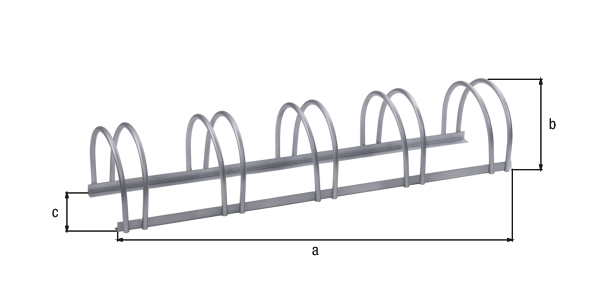 Multiple bicycle stand, free-standing, Material: raw steel, Surface: hot-dip galvanised, Length: 1300 mm, Height: 255 mm, Depth: 300 mm, Frame thickness: 25 x 25 mm, Clip Ø: 16 mm, No. of parking spaces: 5