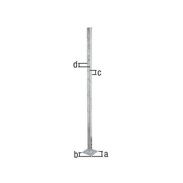 Poste universal, Material: Acero crudo, Superficie: galvanizado en caliente, para atornillar, Longitud de la pletina: 100 mm, Anchura de la pletina: 100 mm, 30 mm, 30 mm, Longitud: 1020 mm, Espesura del material: 2,00 mm, Número de agujeros: 4, Perforación: Ø10,5 mm