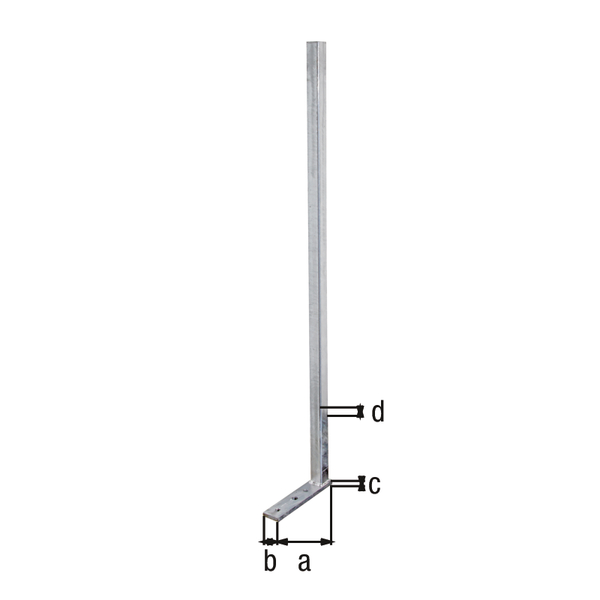 Słupek uniwersalny, materiał: stal surowa, powierzchnia: ocynkowana ogniowo, do przykręcenia, Długość płyty: 200 mm, Szerokość płyty: 40 mm, 30 mm, 30 mm, Długość: 950 mm, Grubość materiału: 10,00 mm, Liczba otworów: 2, Otwór: Ø10,5 mm