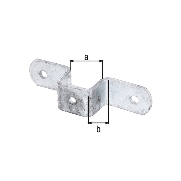 Blaszka mocująca do słupków uniwersalnych, do montażu poprzeczek na słupkach 30 x 30 mm, materiał: stal surowa, powierzchnia: cynkowana ogniowo, Wymiar wewnętrzny: 30 mm, 30 mm, Długość ramienia: 135 mm