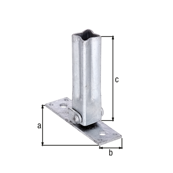 Staffa di ancoraggio per corrimano per pali universali, per il fissaggio di corrimano in legno, alluminio ecc., Materiale: acciaio grezzo, superficie: zincata a fuoco, lunghezza: 104 mm, larghezza: 30 mm, altezza: 100 mm, regolabile da: 45 - 90 