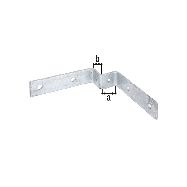 Fixing plate for universal posts, for fixing cross pieces to 30 x 30 mm corner posts, Material: raw steel, Surface: hot-dip galvanised, Inside dimension: 30 mm, Internal width: 30 mm, Leg length: 119 mm