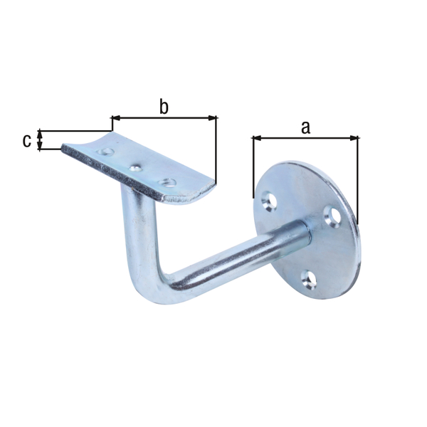 Handrail support, support not adjustable, for fixing to the wall, Material: raw steel, Surface: galvanised, for screwing on, curved support, Plate dia.: 50 mm, Length of support: 50 mm, Width of support: 20 mm