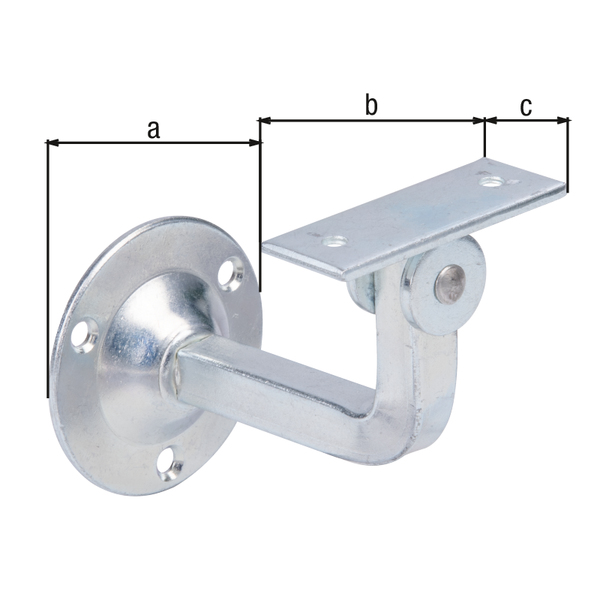 Handrail support, support adjustable, for fixing to the wall, Material: raw steel, Surface: galvanised, for screwing on, straight support, Plate dia.: 60 mm, Length of support: 60 mm, Width of support: 23 mm