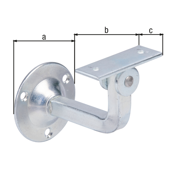 Staffa di ancoraggio per corrimano, appoggio mobile, per fissaggio a muro, Materiale: acciaio grezzo, superficie: zincata, da avvitare, appoggio piatto, 60 mm, 60 mm, 23 mm