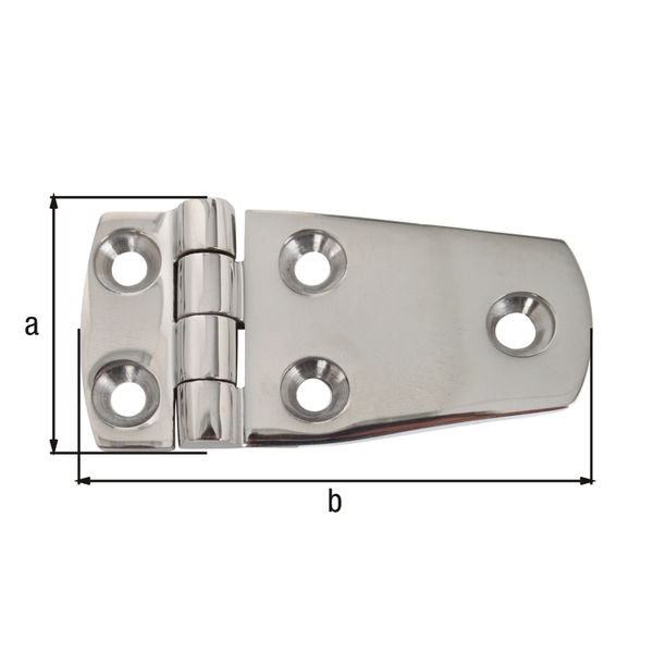 Scharnier, mit versenkten Schraublöchern, Material: Edelstahl, V4A / AISI 316 / DIN 1.4401, Inhalt pro PE: 1 St., Länge: 38 mm, Breite: 68 mm, Materialstärke: 2,00 mm, Anzahl Löcher: 5, Loch: Ø5,5 mm, SB-verpackt