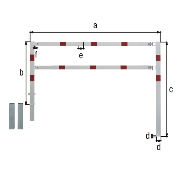 Barrier Moovy, Material: raw steel, Surface: hot-dip galvanised passivated, for setting in concrete, Width: 1000 mm, Height above ground: 1000 mm, Total length of post: 1500 mm, Traverse: 60 x 40 mm