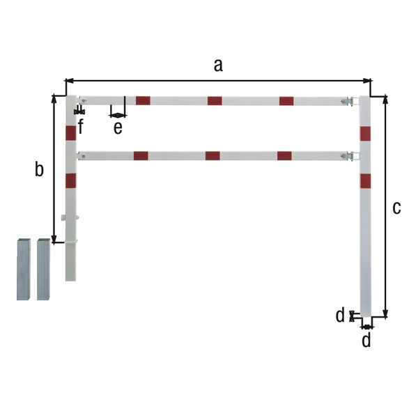Absperrgitter Moovy, Material: Stahl roh, Oberfläche: feuerverzinkt passiviert, zum Einbetonieren, Breite: 1500 mm, Höhe über Boden: 1000 mm, Gesamtlänge Pfosten: 1500 mm, Traverse: 60 x 40 mm