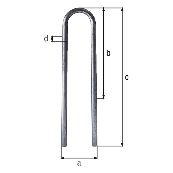 Schutzbügel Universal, Material: Stahl roh, Oberfläche: feuerverzinkt passiviert, zum Einbetonieren, Breite: 360 mm, Höhe über Boden: 1000 mm, Bügelhöhe: 1500 mm, Pfosten-Ø: 60 mm