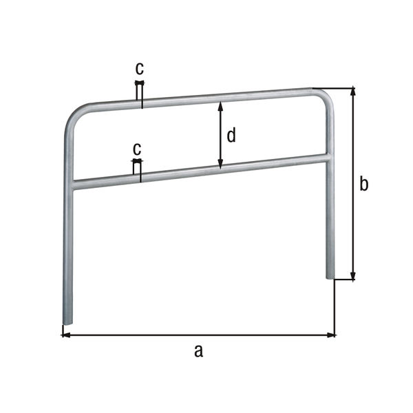 Schutzbügel Ratio mit Querrohr, Material: Stahl roh, Oberfläche: feuerverzinkt passiviert, zum Einbetonieren, Breite: 1000 mm, Bügelhöhe: 800 mm, Pfosten-Ø: 48 mm, Abstand Quertraverse: 202 mm