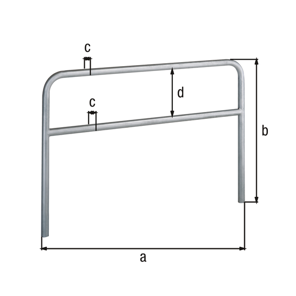 Perimeter barrier Ratio with transverse tubing, Material: raw steel, Surface: hot-dip galvanised passivated, for setting in concrete, Width: 1500 mm, eye height: 800 mm, Post dia.: 48 mm, Distance of cross-beam: 202 mm