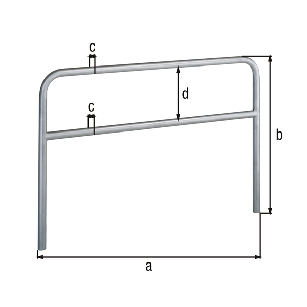 Perimeter barrier Ratio with transverse tubing, Material: raw steel, Surface: hot-dip galvanised passivated, for setting in concrete, Width: 2000 mm, eye height: 800 mm, Post dia.: 48 mm, Distance of cross-beam: 202 mm