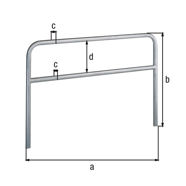 Perimeter barrier Ratio with transverse tubing, Material: raw steel, Surface: hot-dip galvanised passivated, for setting in concrete, Width: 1500 mm, eye height: 1000 mm, Post dia.: 48 mm, Distance of cross-beam: 302 mm