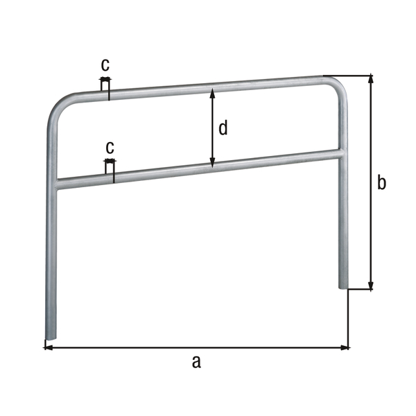 Perimeter barrier Ratio with transverse tubing, Material: raw steel, Surface: hot-dip galvanised passivated, for setting in concrete, Width: 2500 mm, eye height: 1000 mm, Post dia.: 48 mm, Distance of cross-beam: 302 mm