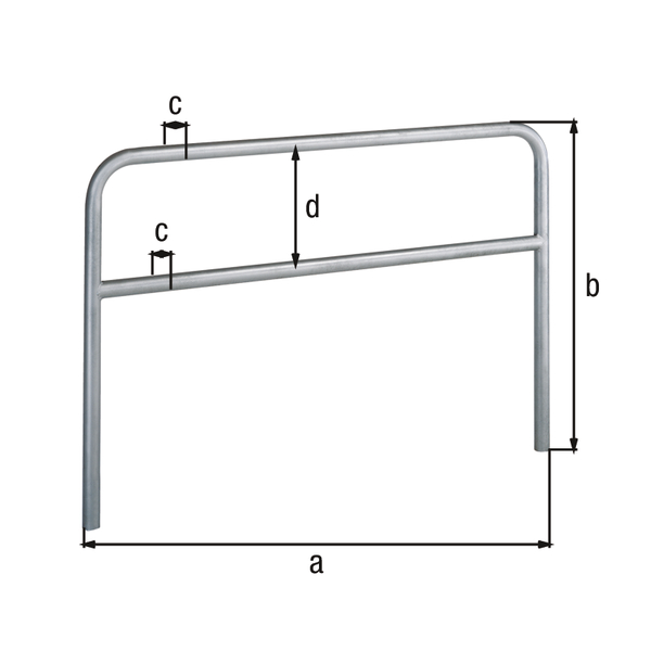 Perimeter barrier Ratio with transverse tubing, Material: raw steel, Surface: hot-dip galvanised passivated, for setting in concrete, Width: 1500 mm, eye height: 800 mm, Post dia.: 60 mm, Distance of cross-beam: 190 mm