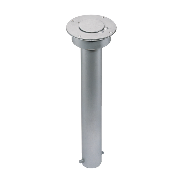 Ground sleeve for round bollards, self-adhesive, Material: raw steel, Surface: hot-dip galvanised passivated, for setting in concrete, Item description: With galvanised protective cap, Length: 460 mm
