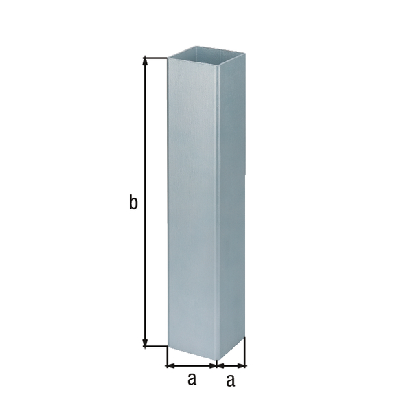 Ground sleeve for square bollards Passau and Moovy, Material: raw steel, Surface: hot-dip galvanised passivated, for setting in concrete, 80 x 80 mm, Length of ground sleeve: 400 mm